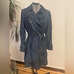 Liz Claiborne Denim-Look Double Breasted Trench Coat | Lyocell Linen Blend